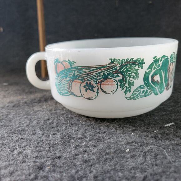 Vintage Glasbake J-2711 Milk Glass Retro Vegetables Soup Mug Coffee Cup USA - Picture 2 of 8
